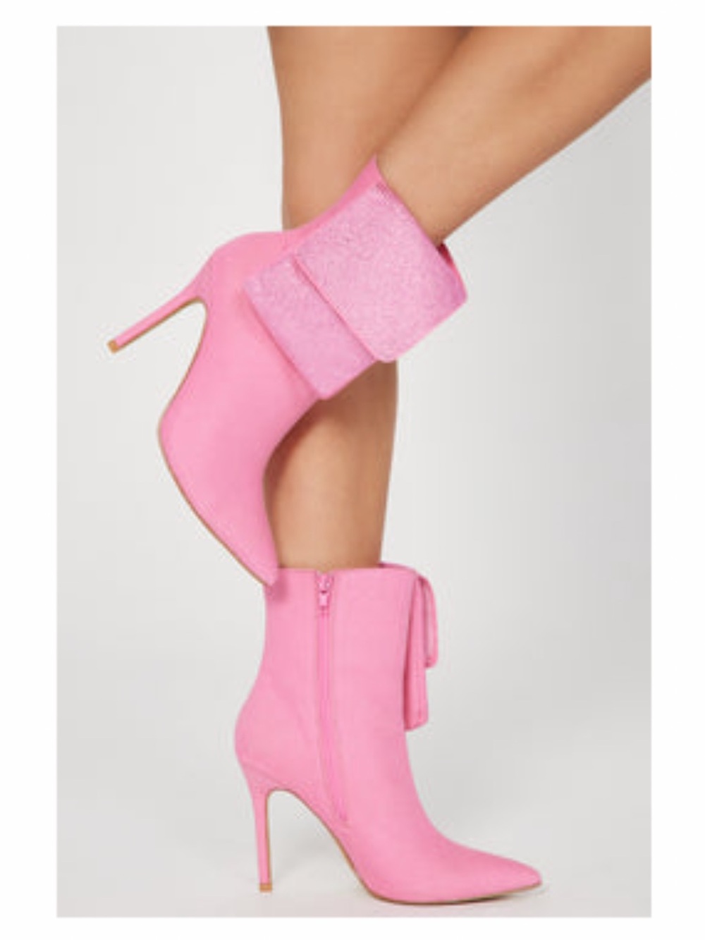 Pink High-Heel Ankle Boots with Fold-Over pocket Cuff